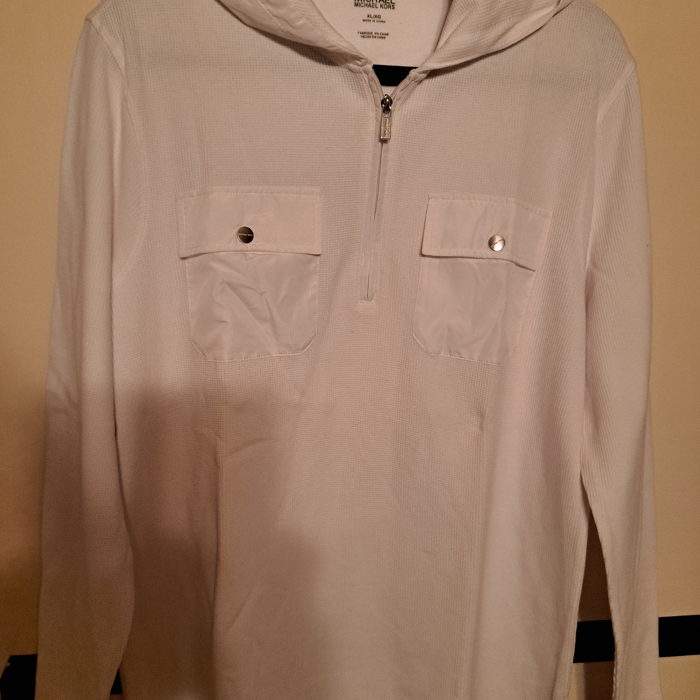 Michael Kors White Textured Zip-Up Hoodie